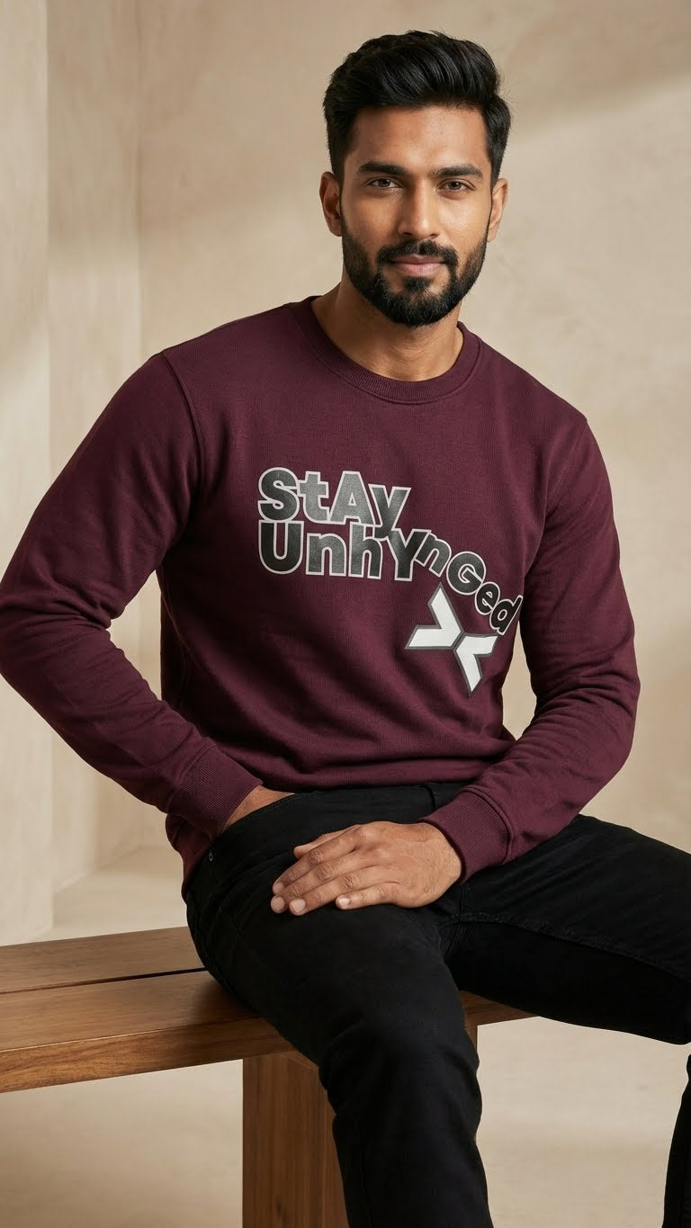Burgundy Stay Unhynged Graphic Sweatshirt