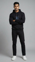 Black Blue Sabertooth Graphic Hoodie for Men