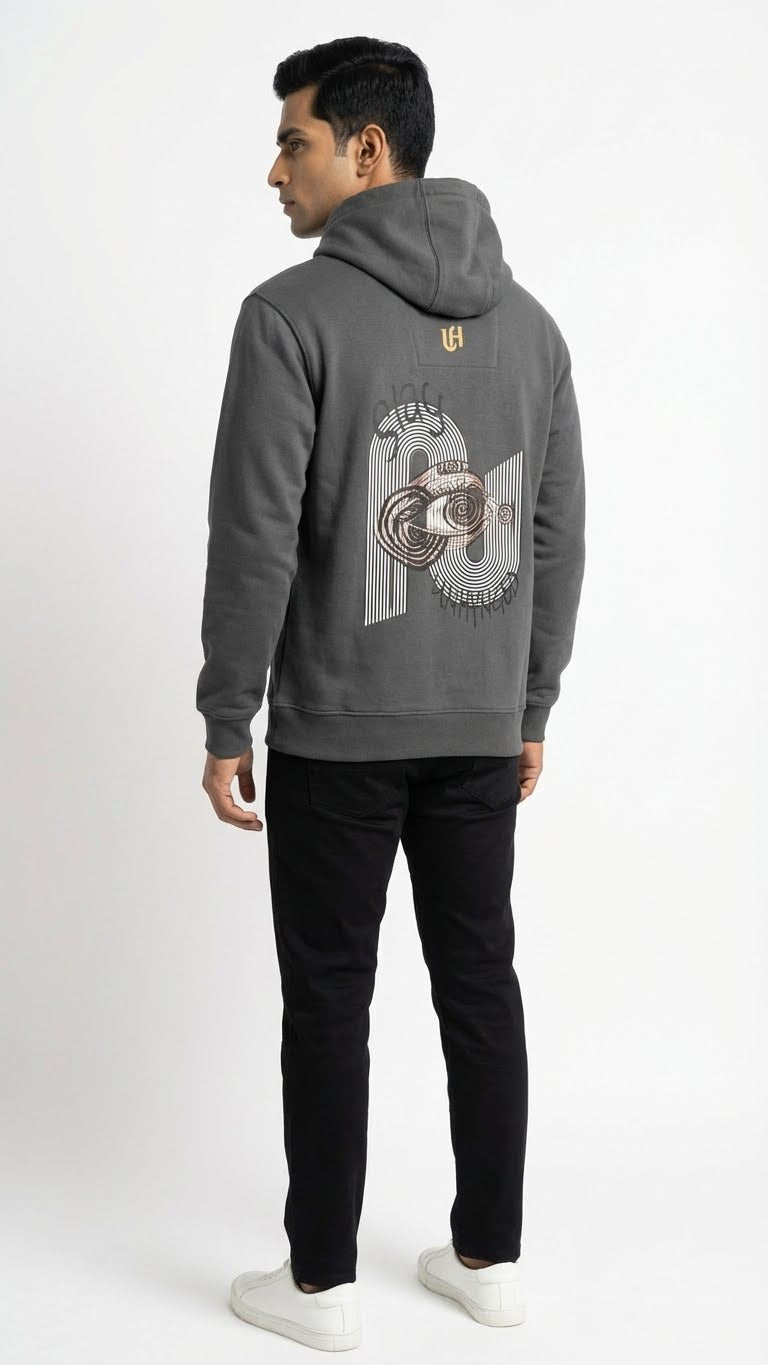 Ash Grey Eye Graphic Hoodie for Men