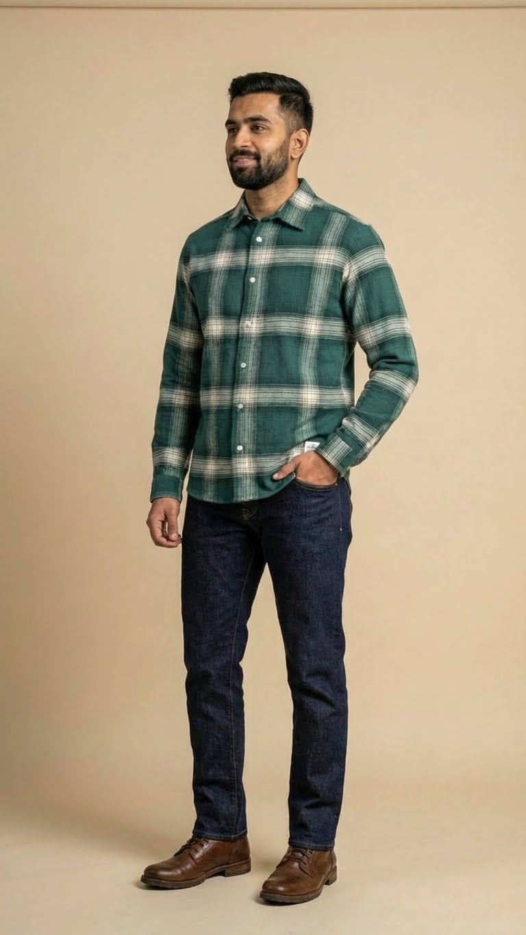 Green Flannel Shirt for Men
