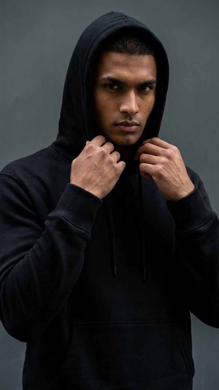 Black Graphic Back Print Hoodie for Men