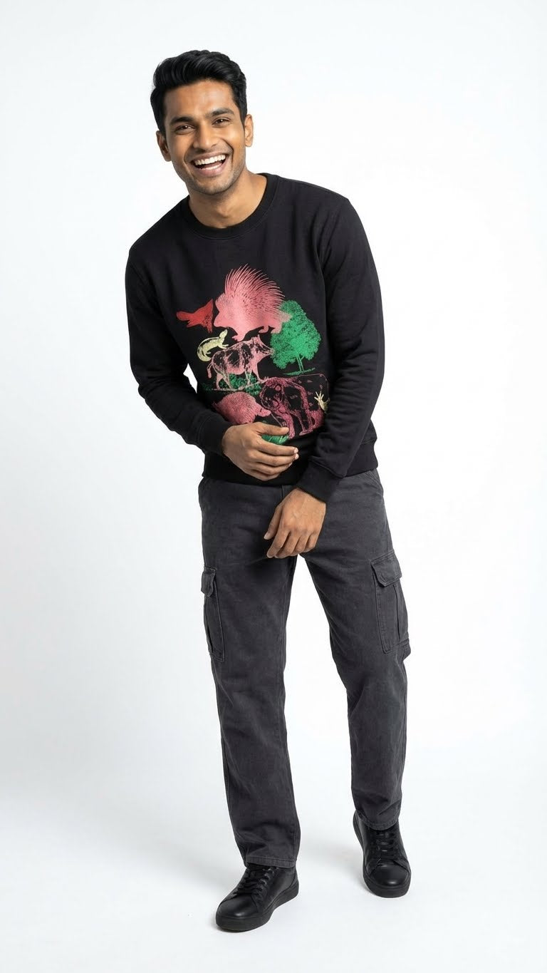 Black Wildlife Graphic Sweatshirt
