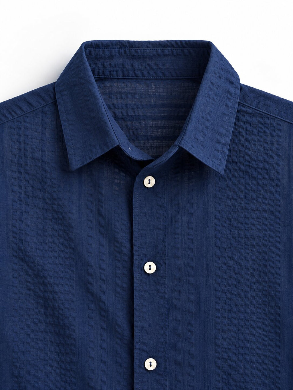 Ucha Neecha Navy Blue Seersucker Sheer Shirt