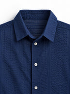 Ucha Neecha Navy Blue Seersucker Sheer Shirt