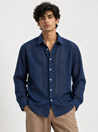 Ucha Neecha Navy Blue Seersucker Sheer Shirt