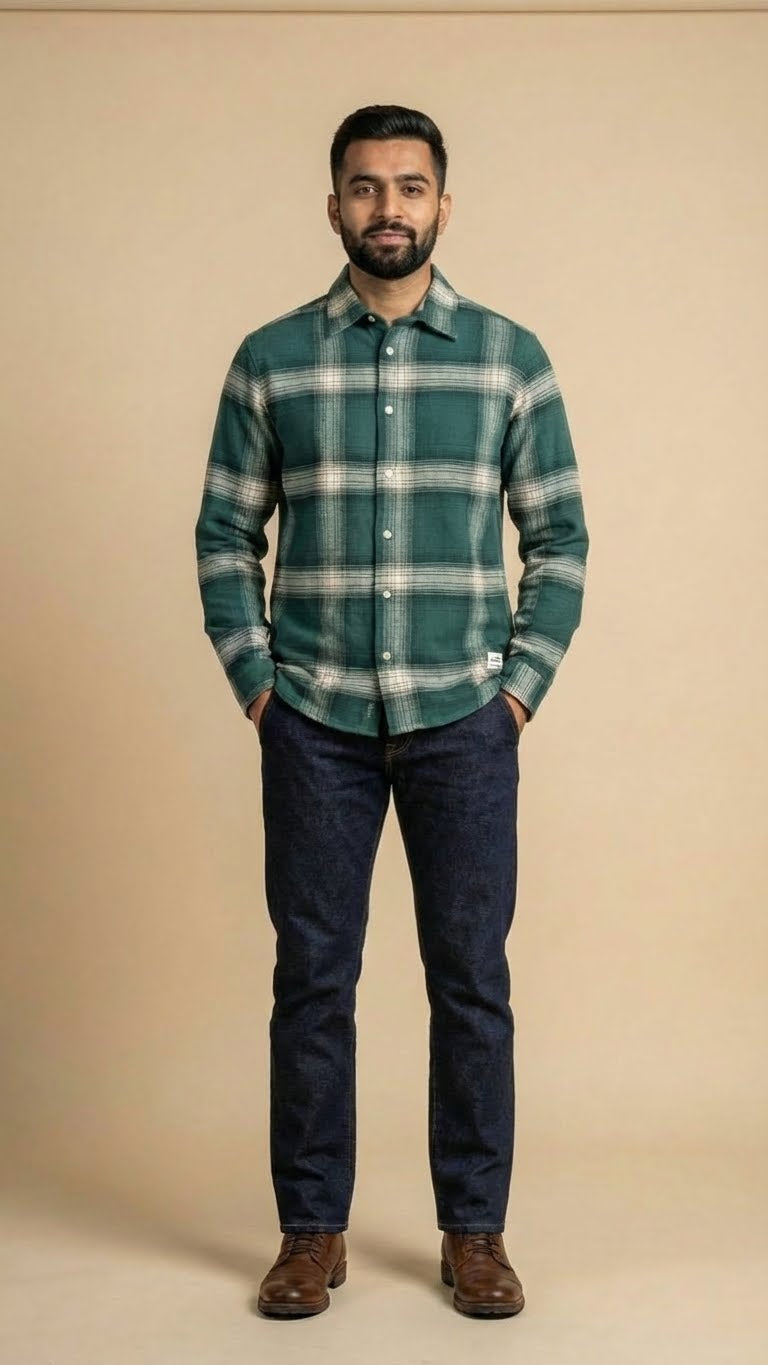Green Flannel Shirt for Men