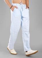 Sky Blue Linen-Blend Relaxed Pants | Unhynged