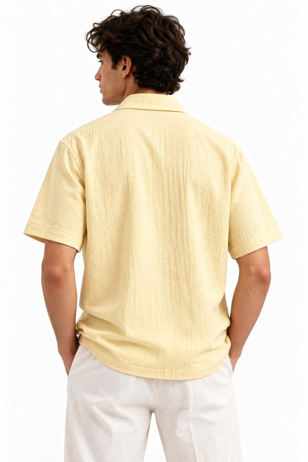 Yellow Cotton gauze half sleeve shirt