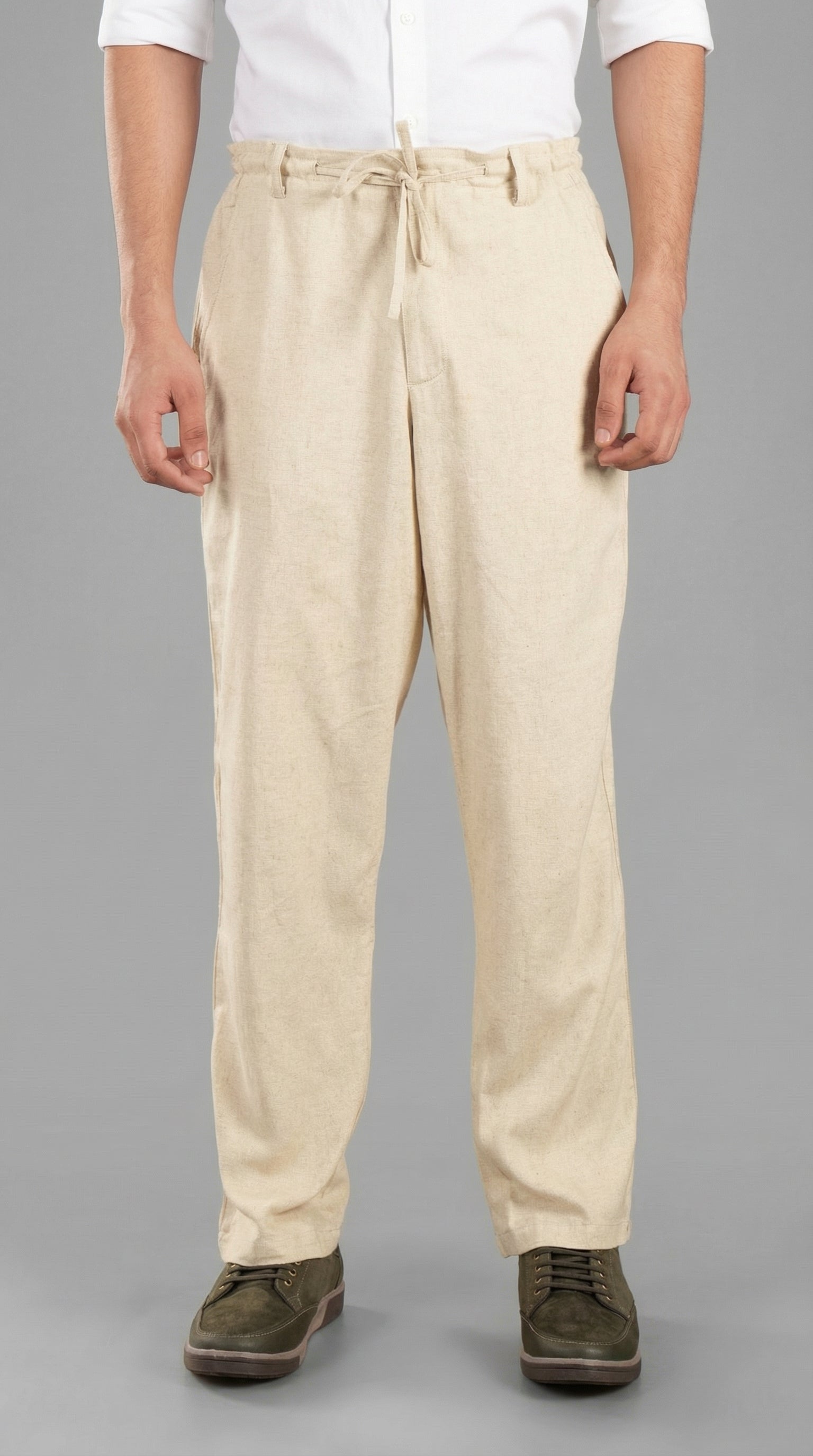 Raw Beige Linen-Blend Relaxed Pants for Men