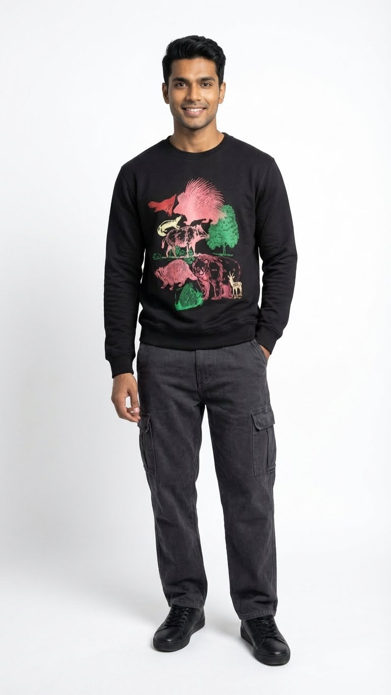 Black Wildlife Graphic Sweatshirt