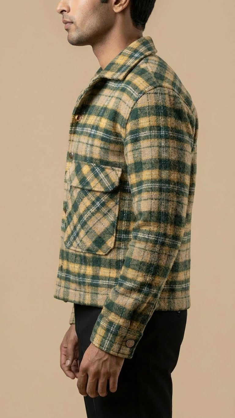 Green Woolen Check Jacket