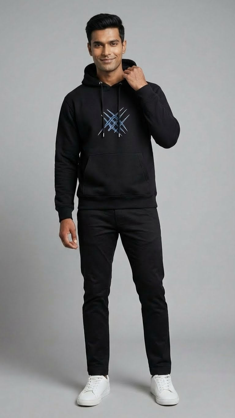 Black Blue Sabertooth Graphic Hoodie for Men
