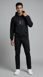Black Blue Sabertooth Graphic Hoodie for Men