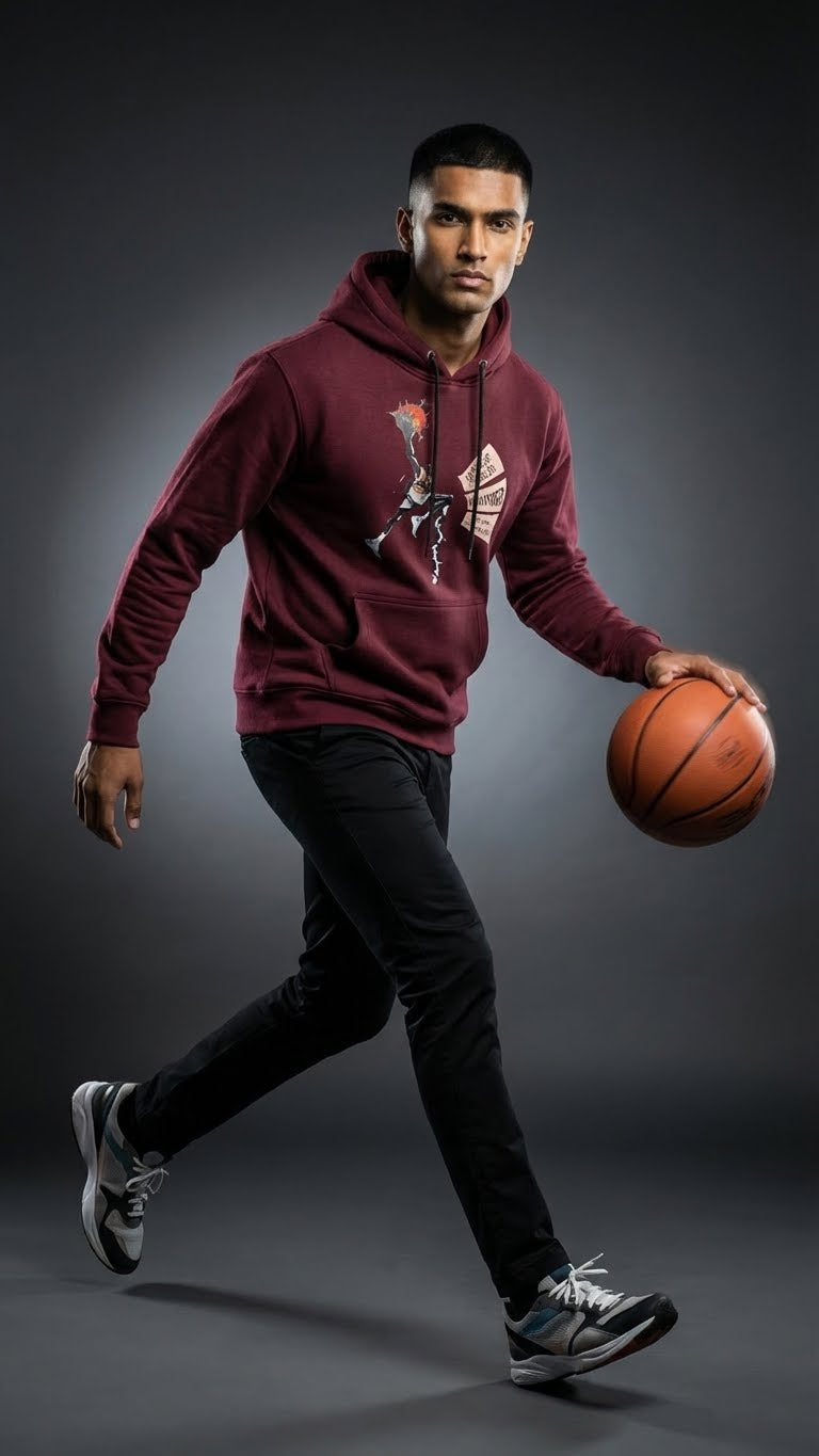 Crimson Basketball Graphic Hoodie for Men
