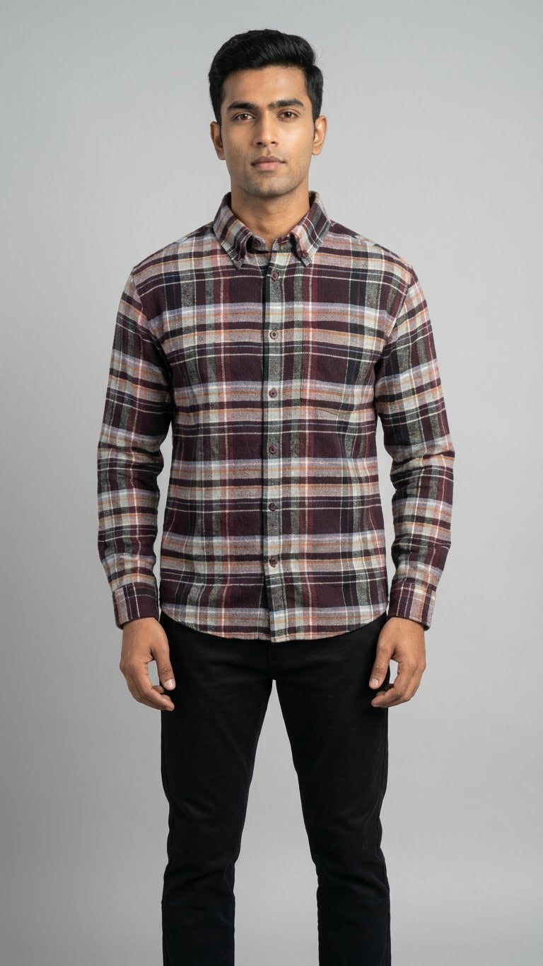 Burgundy Check Flannel Shirt