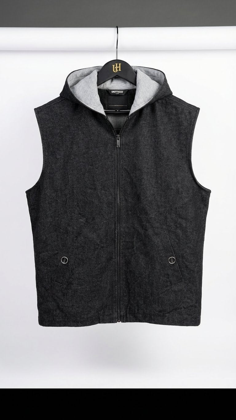 Sleeveless Denim Hoodie Jacket