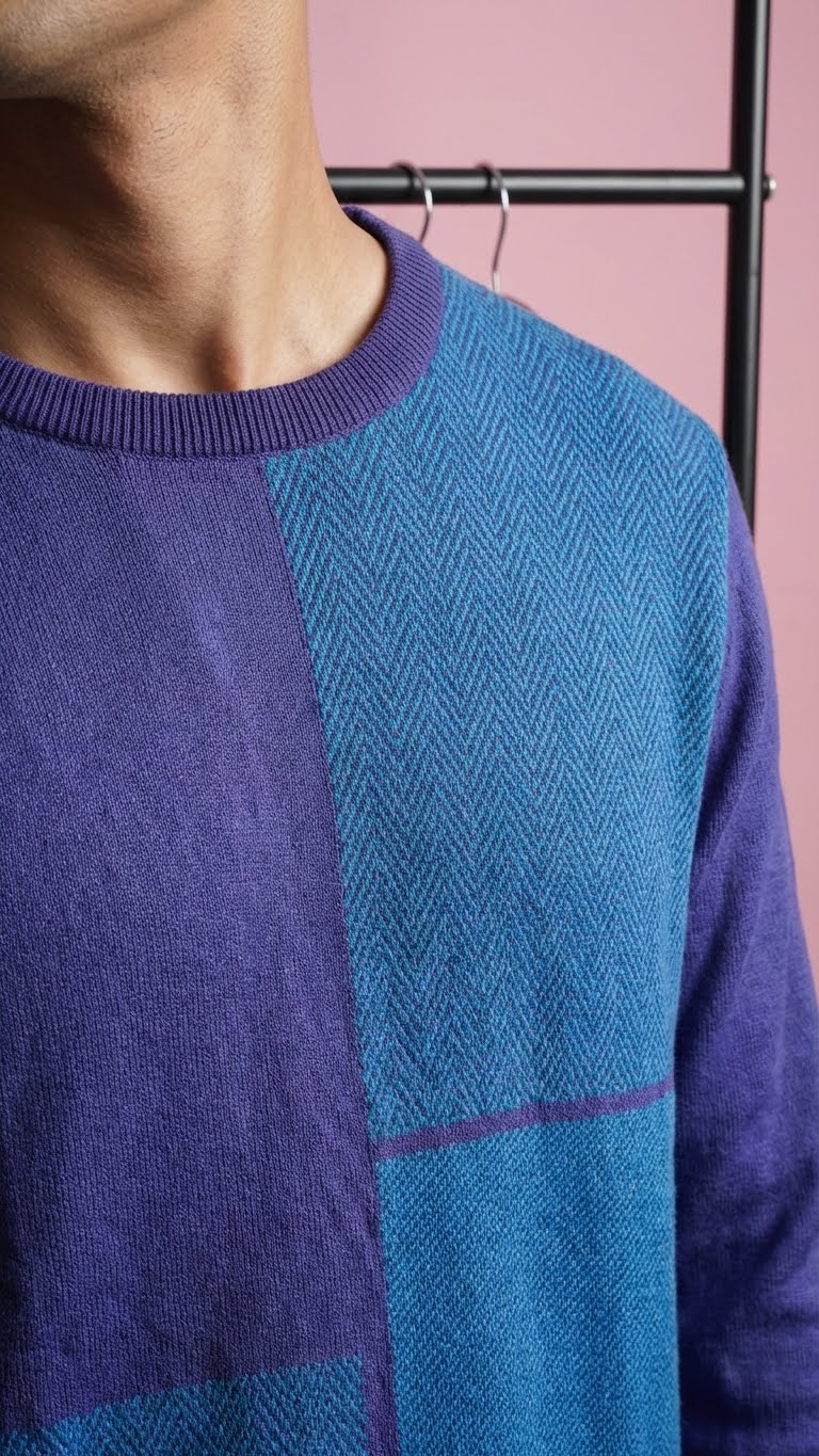Prussian Blue Cotton Pullover for Men