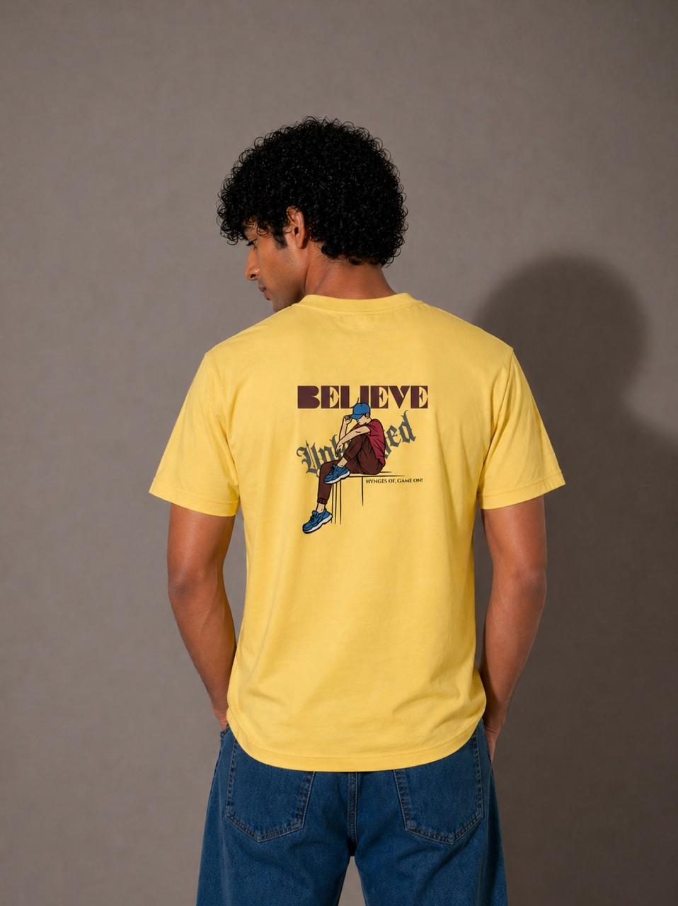 Unhynged Believe Yellow Graphic T-Shirt