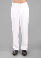 White Linen-Blend Relaxed Pants for Men