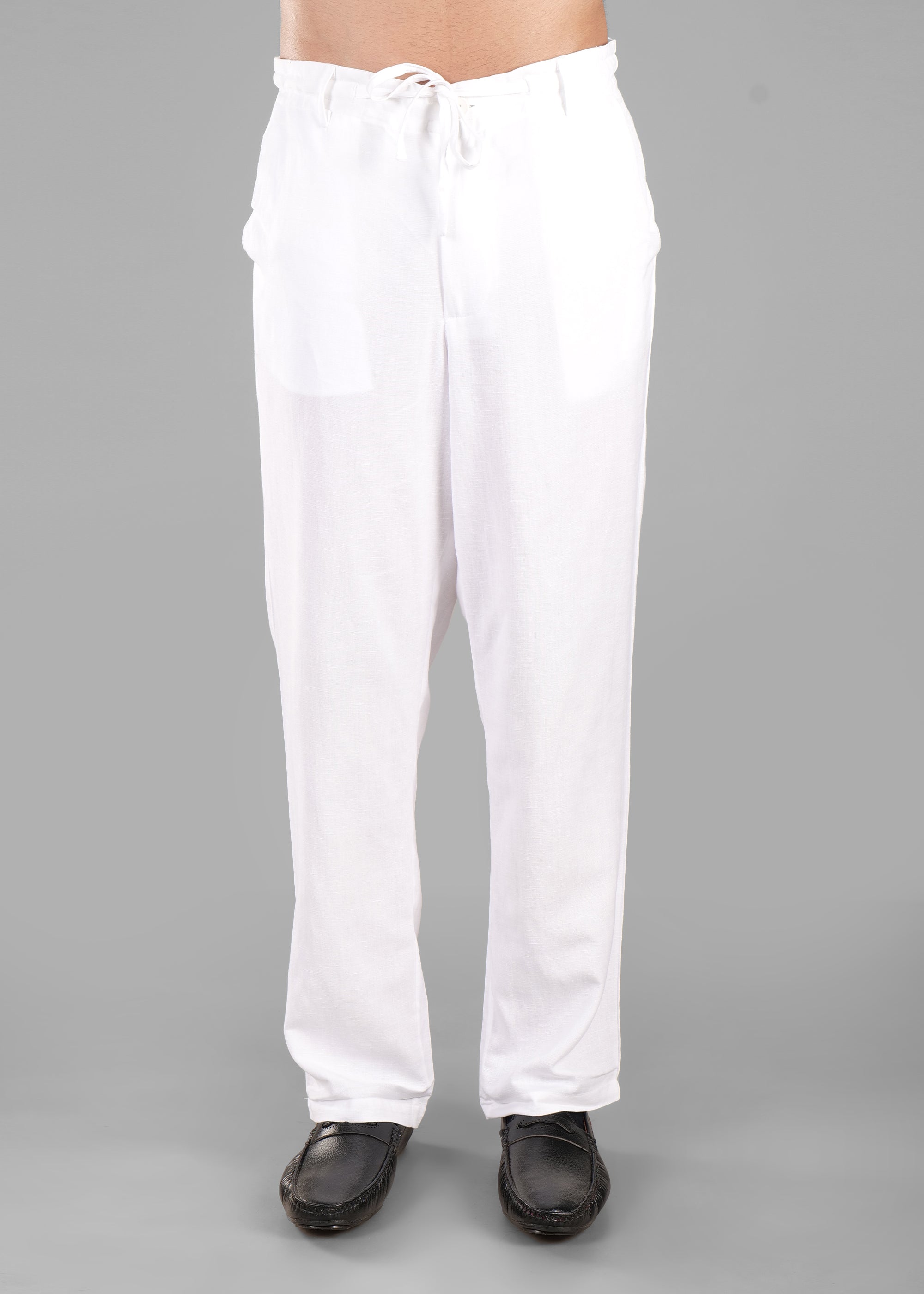 White Linen-Blend Relaxed Pants for Men