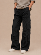 Men's Black Cargo Pants – Wide Leg Multi-Pocket Cargo Trousers front view 