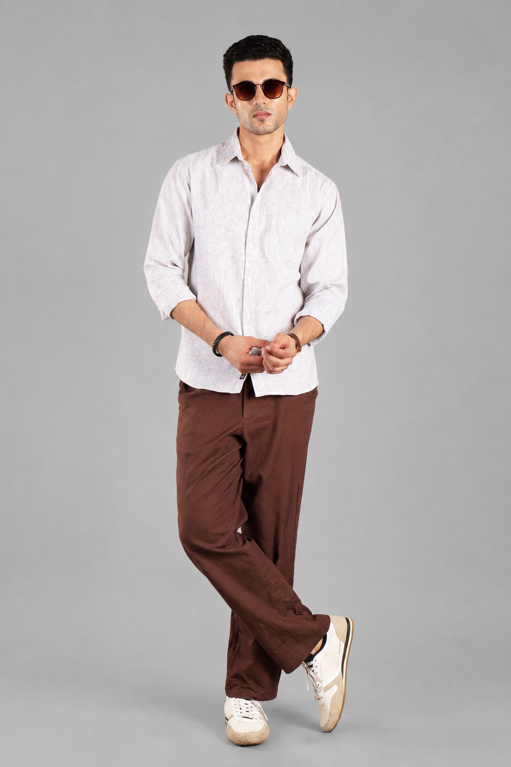 Brown Linen-Blend Striped Shirt for Men