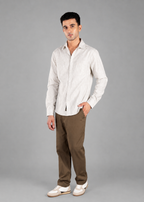 Olive Linen-Blend Striped Shirt for Men
