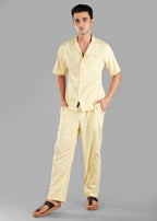 Butter Yellow Textured Cuban Collar Co-ord Set for Men | Stay Unhynged