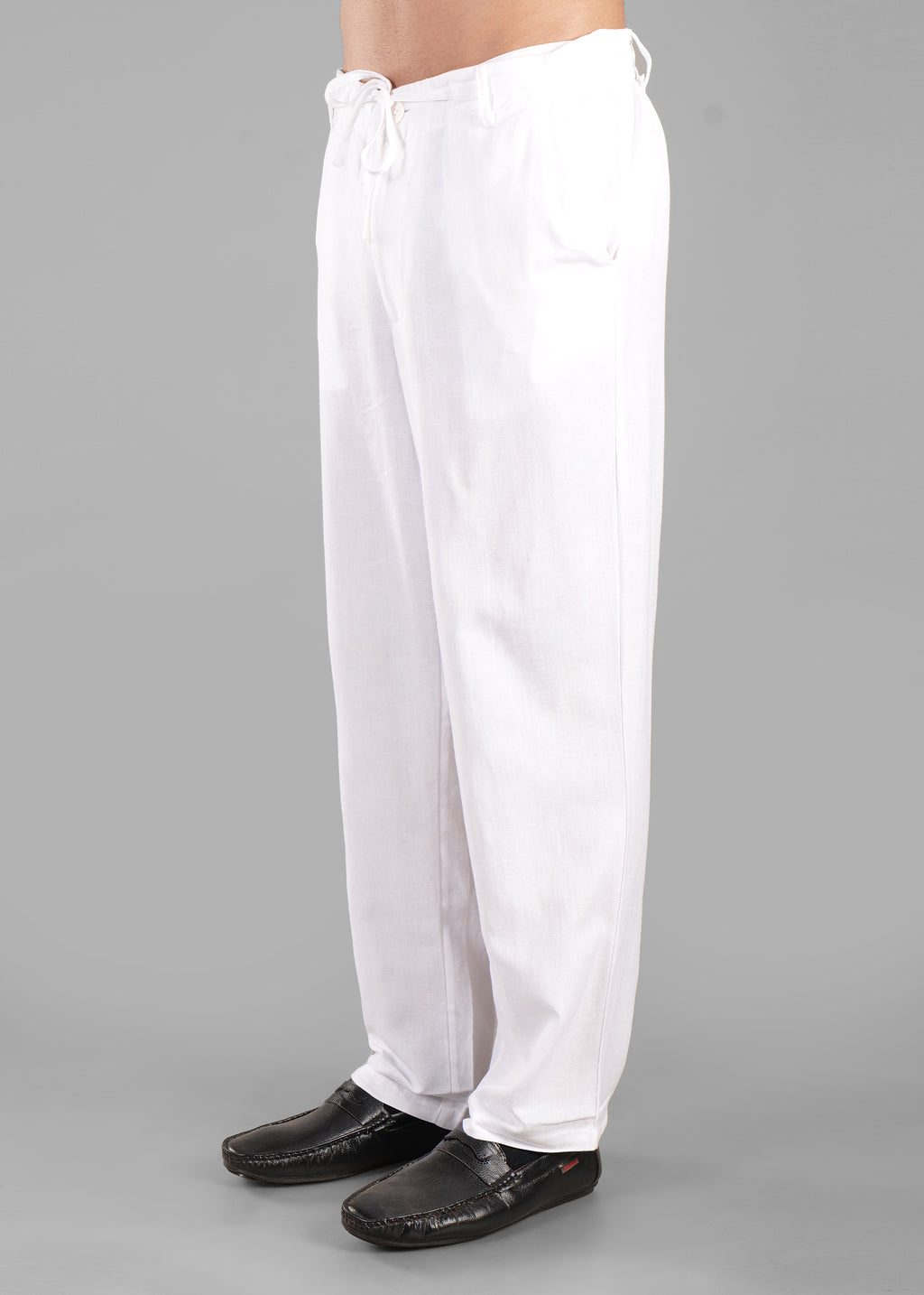 White Linen-Blend Relaxed Pants for Men