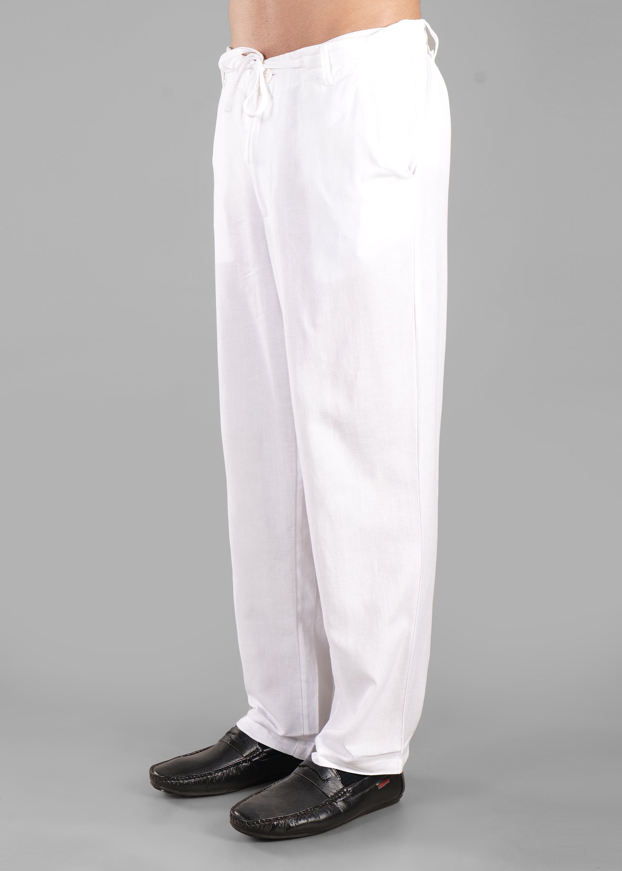 White Linen-Blend Relaxed Pants for Men