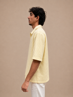 Men's Yellow Seersucker Textured Polo T-Shirt